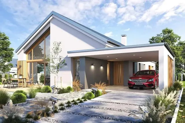 Bungalov Optimal 5+1 na klíč s krytým stáním pro auto a dispozicí vhodnou pro užší pozemek